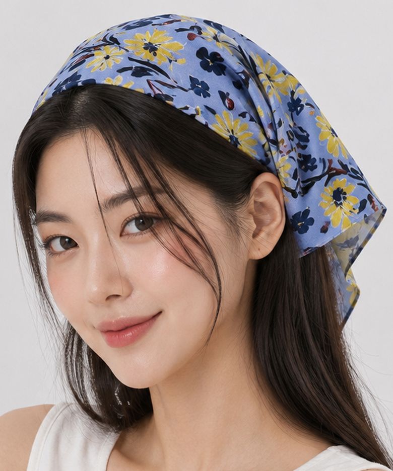 자외선차단 빈티지 플라워 반다나 헤어두건 손수건 [Blue]