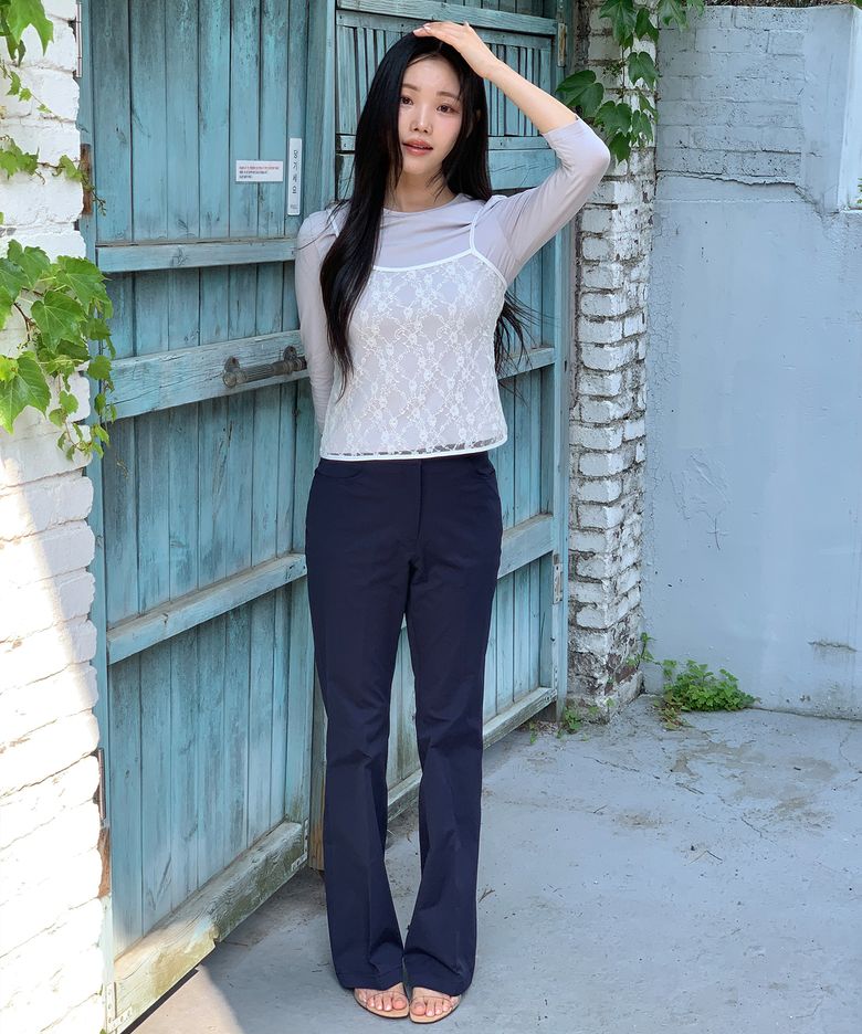 Lennon Mid-Rise Slim Bootcut Trousers(Deep Navy)