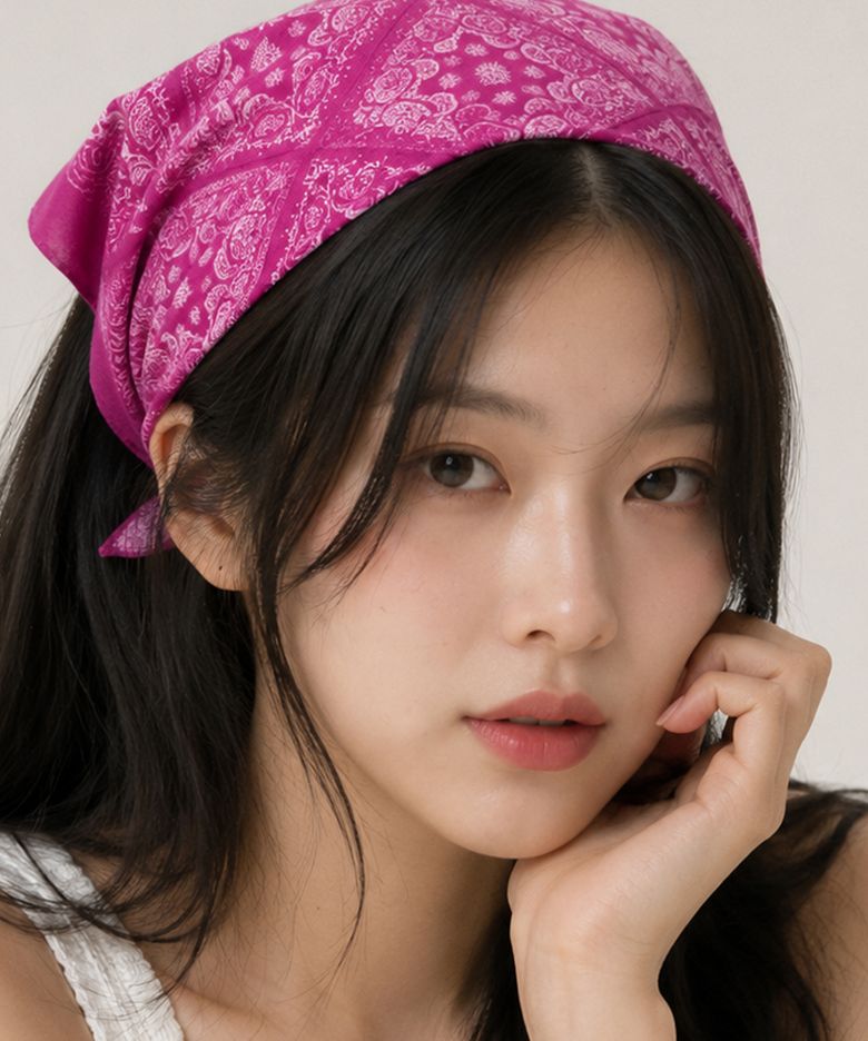 자외선차단 반다나 르네르 페이즐리 헤어두건 손수건 [다크핑크]