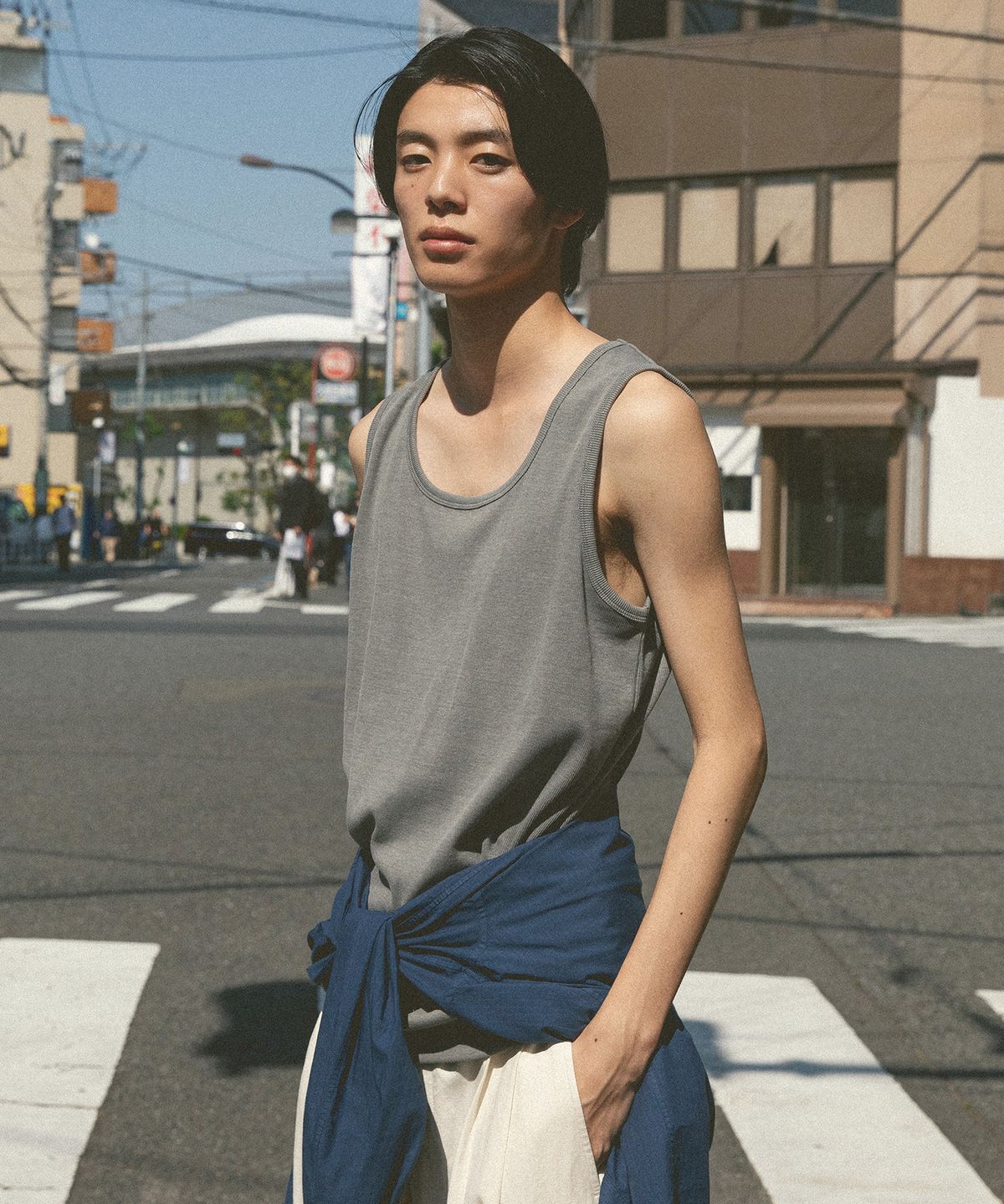 어나더 오피스(ANOTHER OFFICE) Dyed Ribbed Scoop Neck Tank (Gray)