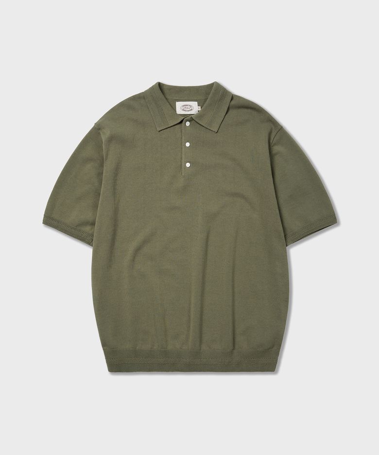 (Cotton 100%) 에센셜 폴로 하프 니트 올리브