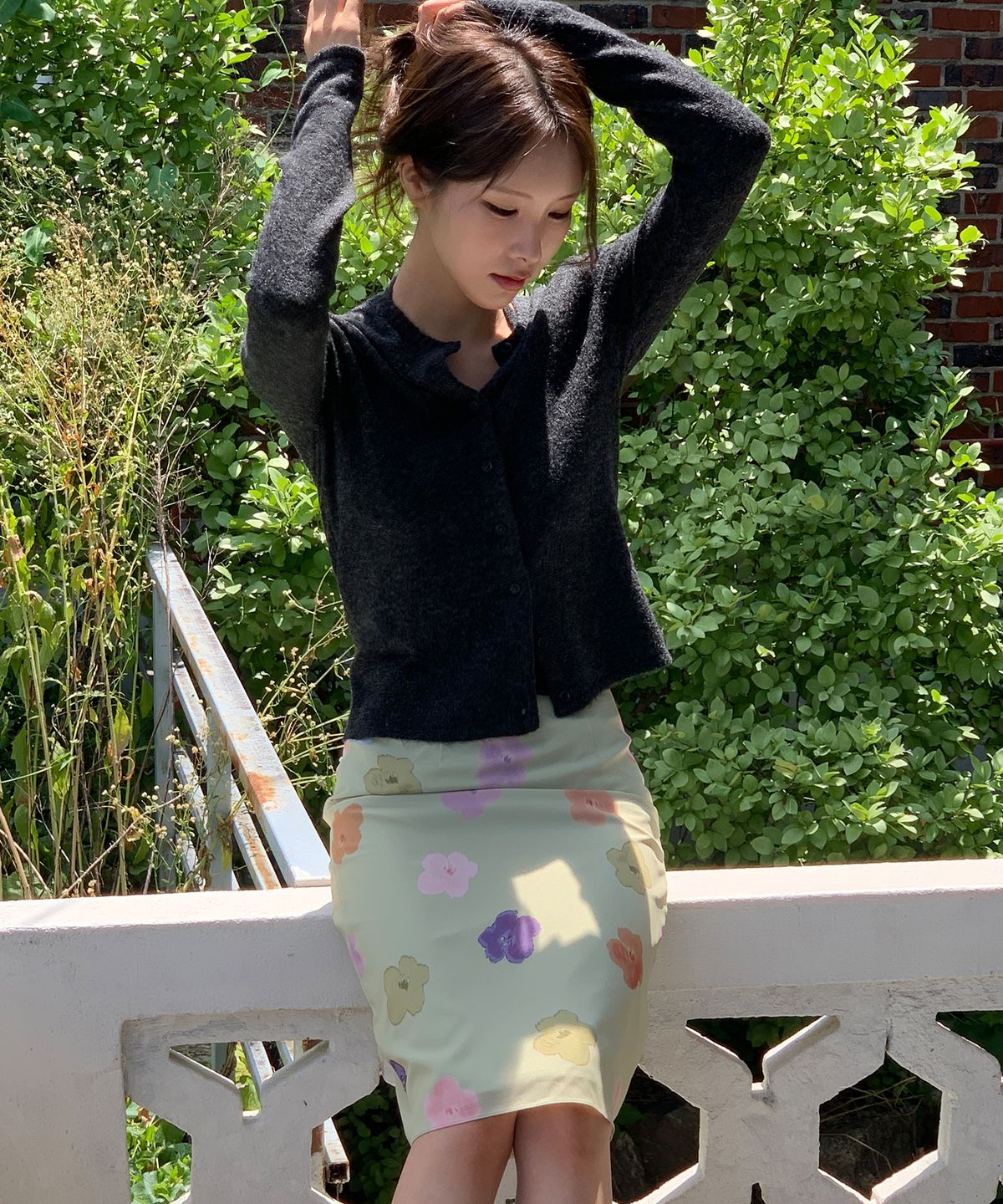 이보크에라(EVOKEERA) Whimsy Flower H-Line Midi Skirt(Green)