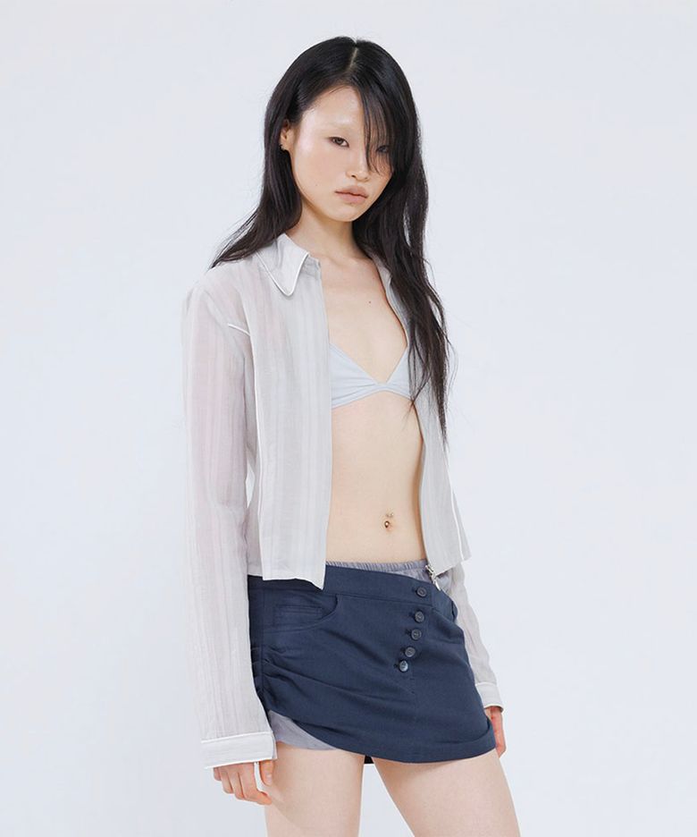 SHEER GATHERED SHIRT JACKET MAUVE GRAY