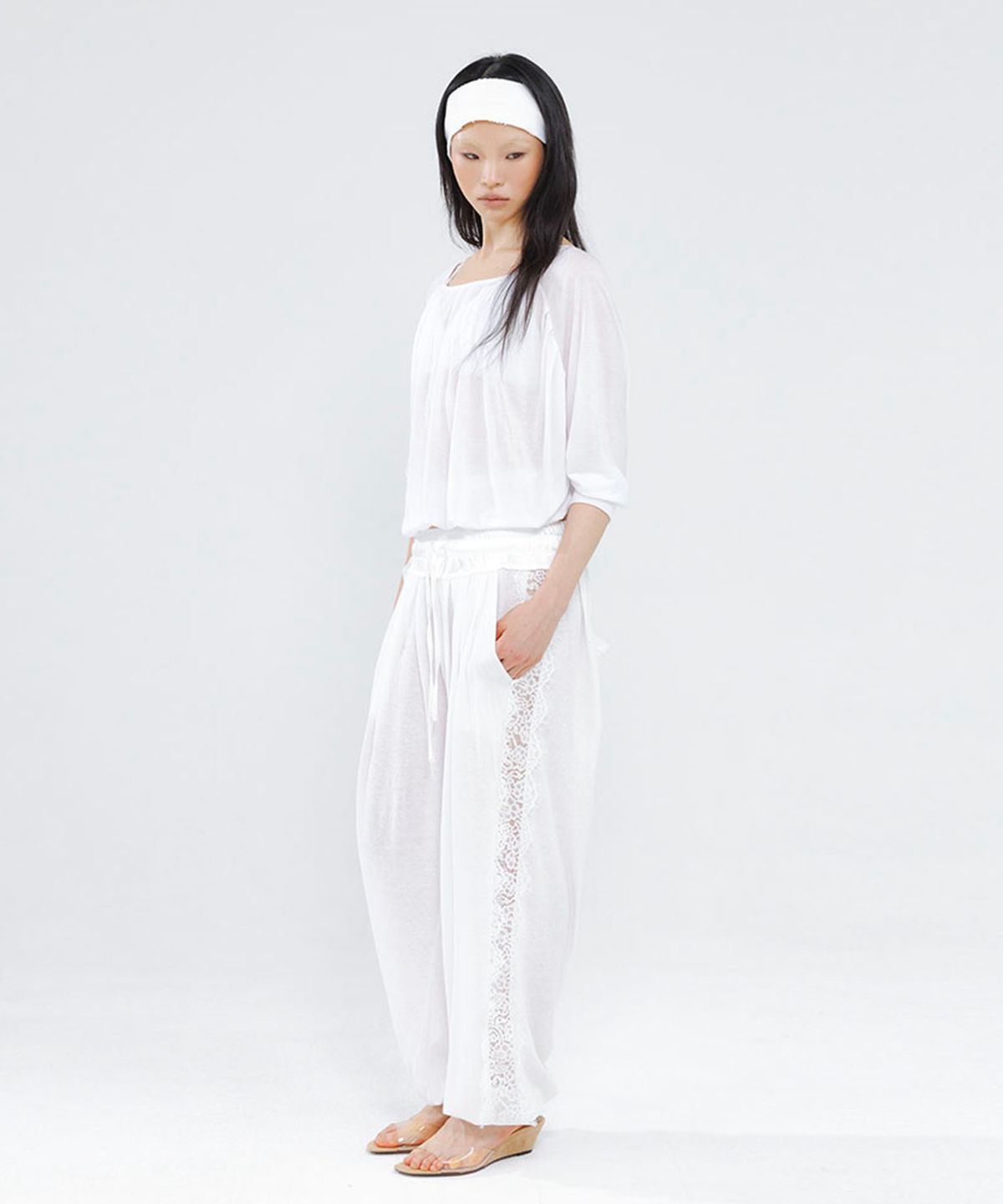 웻태그(WET TAG) SATIN WAIST LACE BALLOON PANTS WHITE