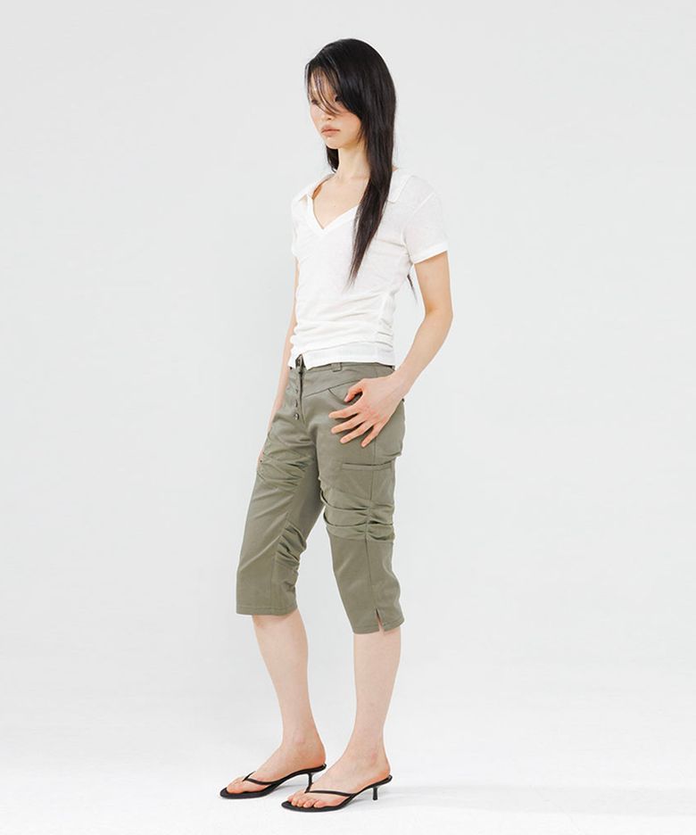 TUCKED PANEL CAPRI PANTS KHAKI