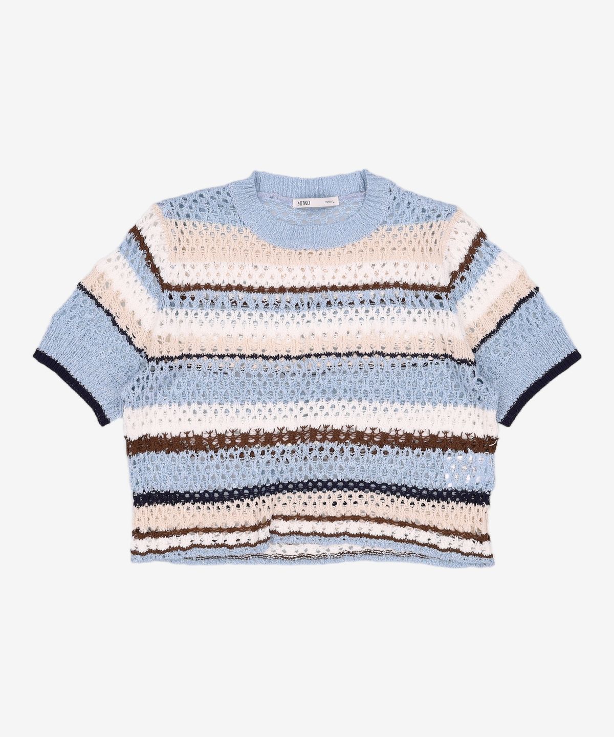 미쏘(MIXXO) 스카시 멀티스트라이프 반팔 풀오버 MIWKAC714T L