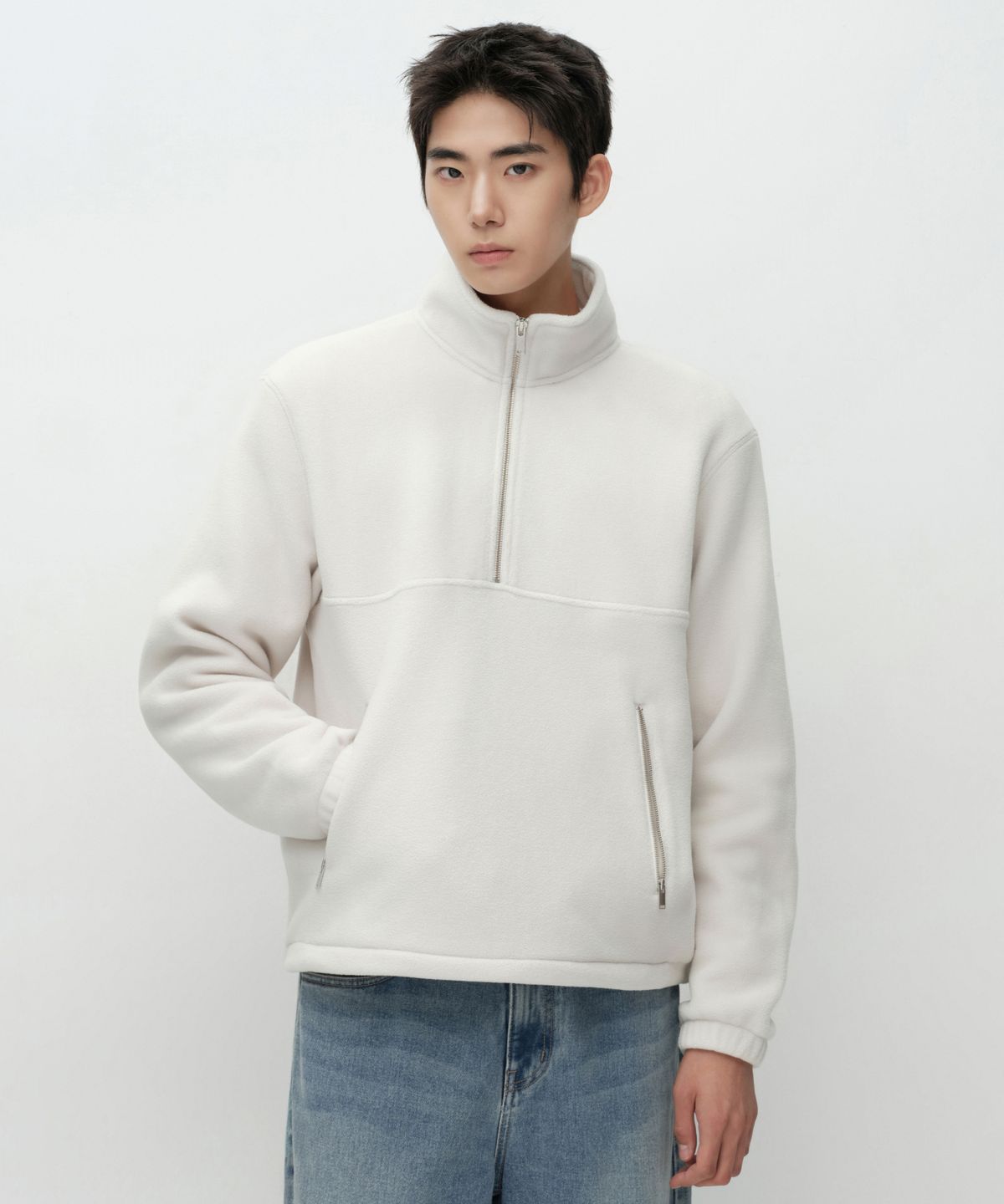무신사 스탠다드(MUSINSA STANDARD) 폴라 플리스 쿼터 집 [아이보리]