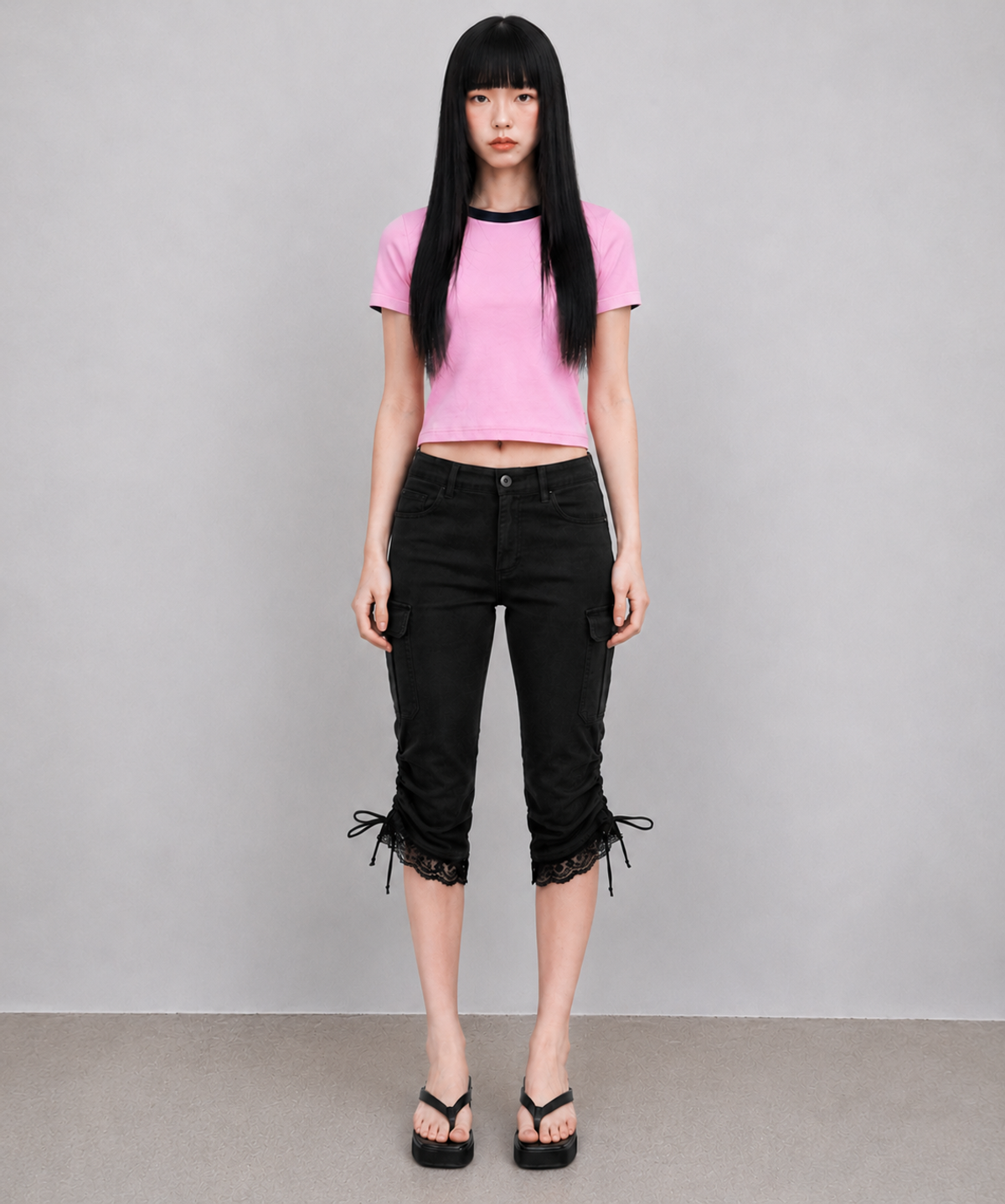 에이던엠(ADERNM) CONTRAST NECK CROP T-SHIRTS (PINK)
