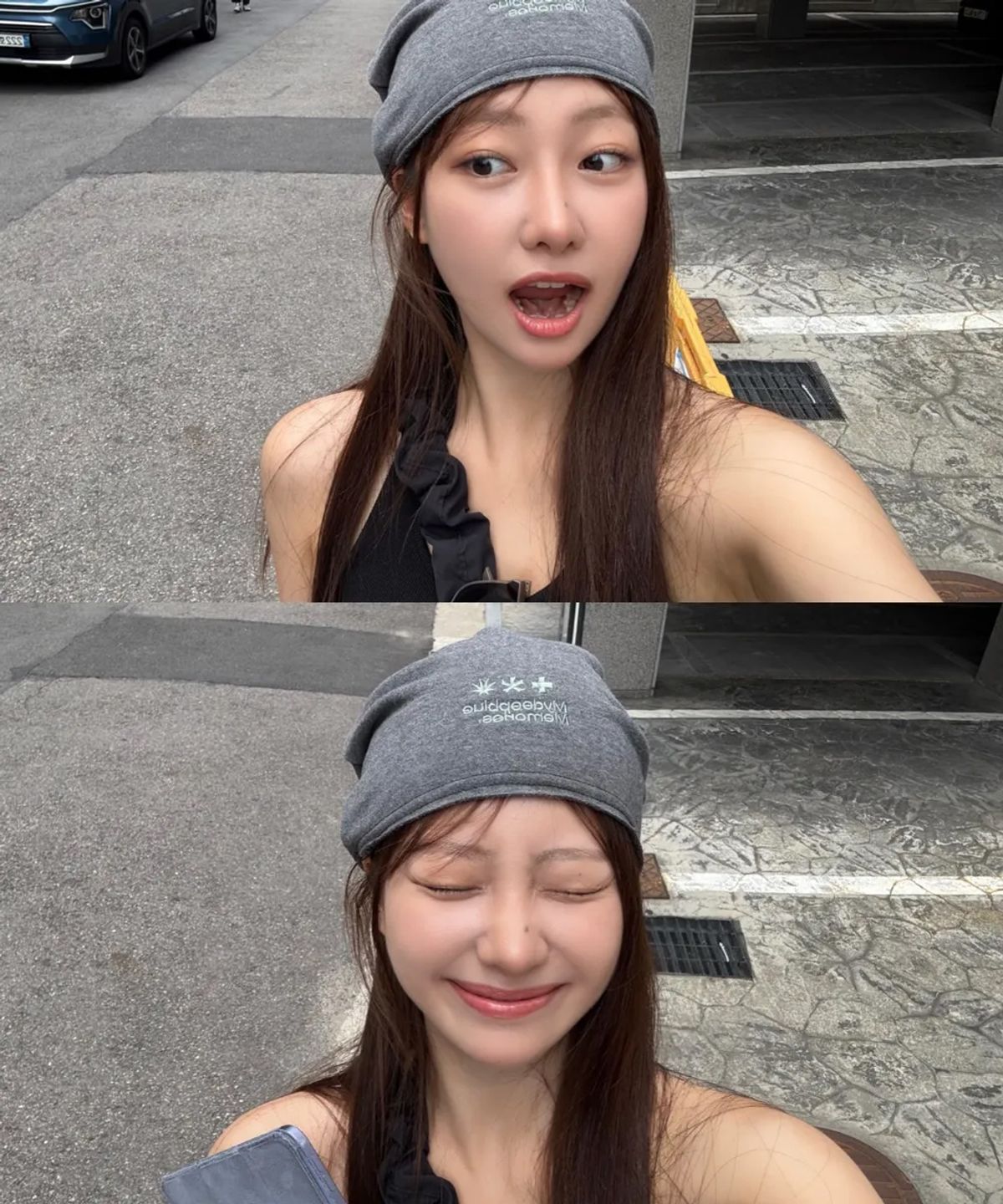 마이딥블루메모리즈(MY DEEP BLUE MEMORIES) Mm Logo Roll Beanie (CHARCOAL)