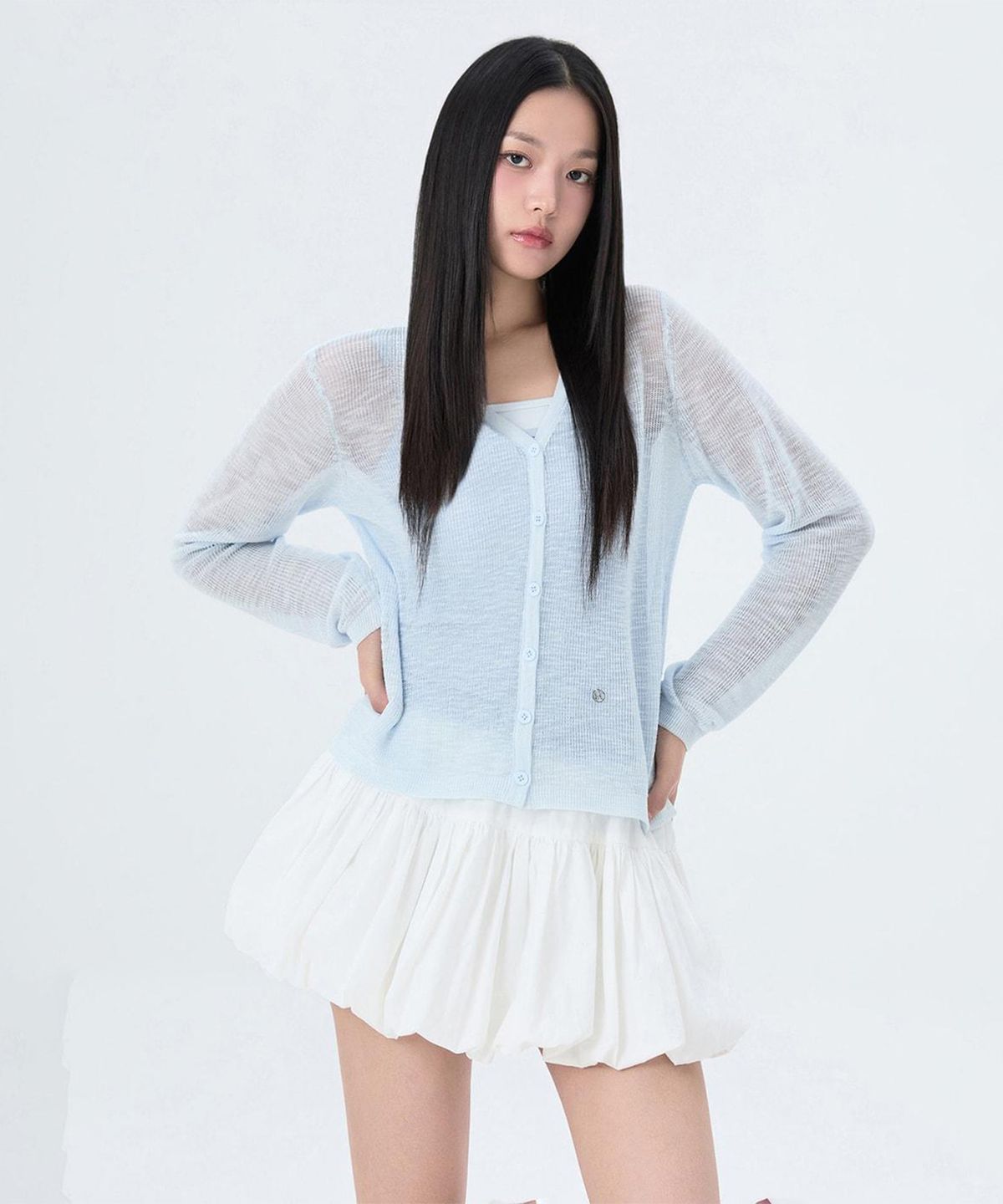 미쏘(MIXXO) 브이넥 시스루 가디건_MIWCKG90AS