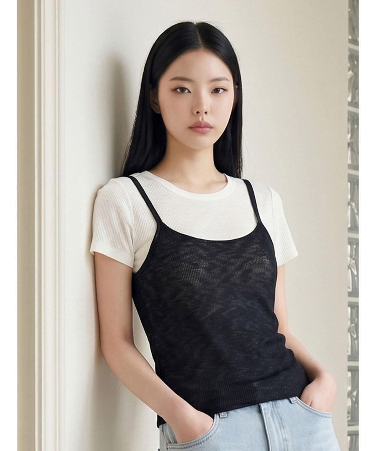 포에버21(FOREVER21) 레이어드 뷔스티에 반팔 니트 (FTDBNT034)