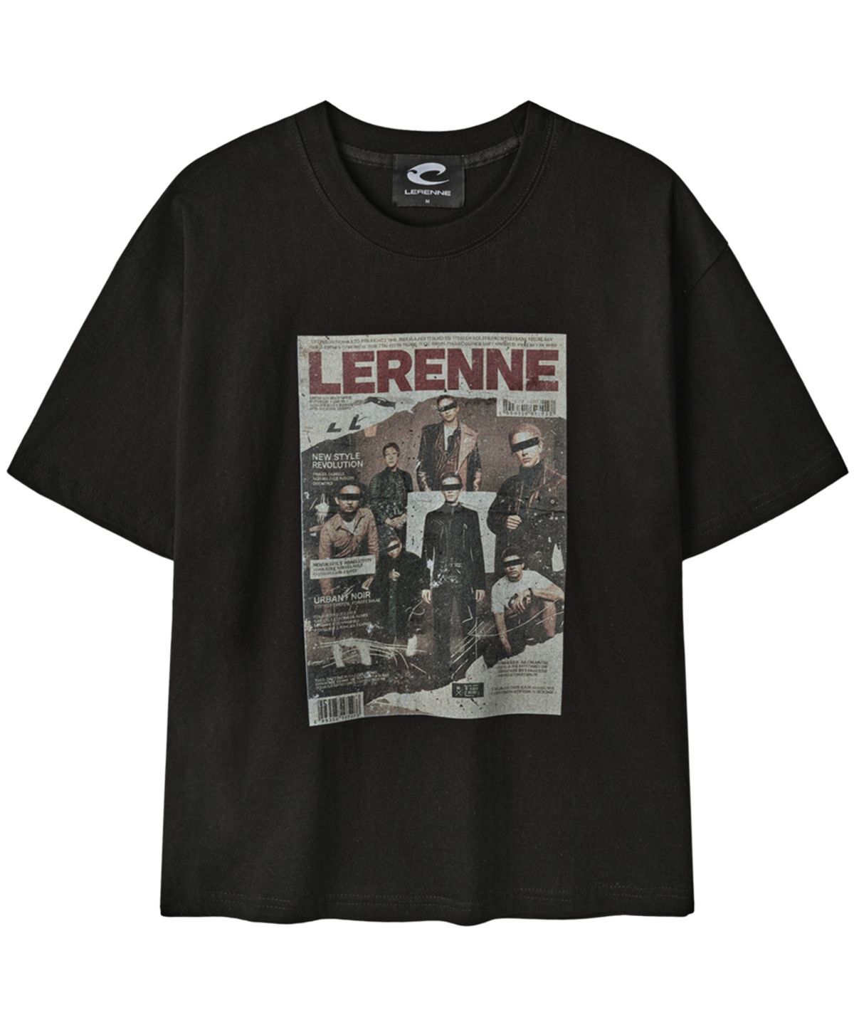 르렌느(LERENNE) Magazine Printed T-Shirt - Black