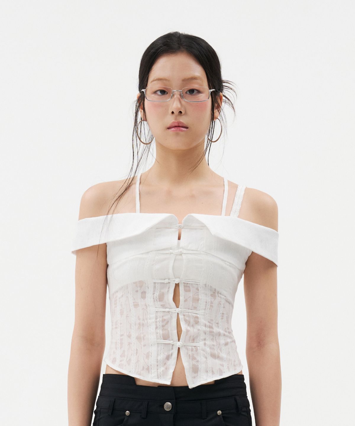 루펀(LOOFUN) Qipao Open Collar Shirt / 치파오 오픈 카라 셔츠 [White]