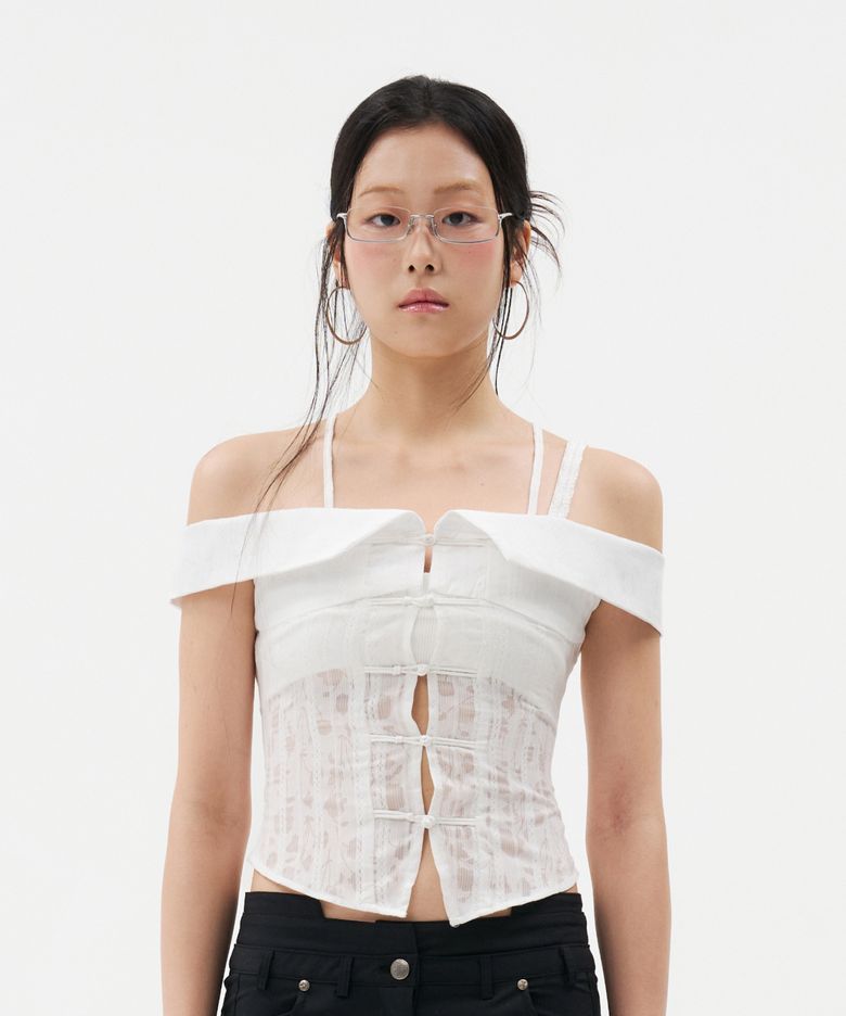 Qipao Open Collar Shirt / 치파오 오픈 카라 셔츠 [White]