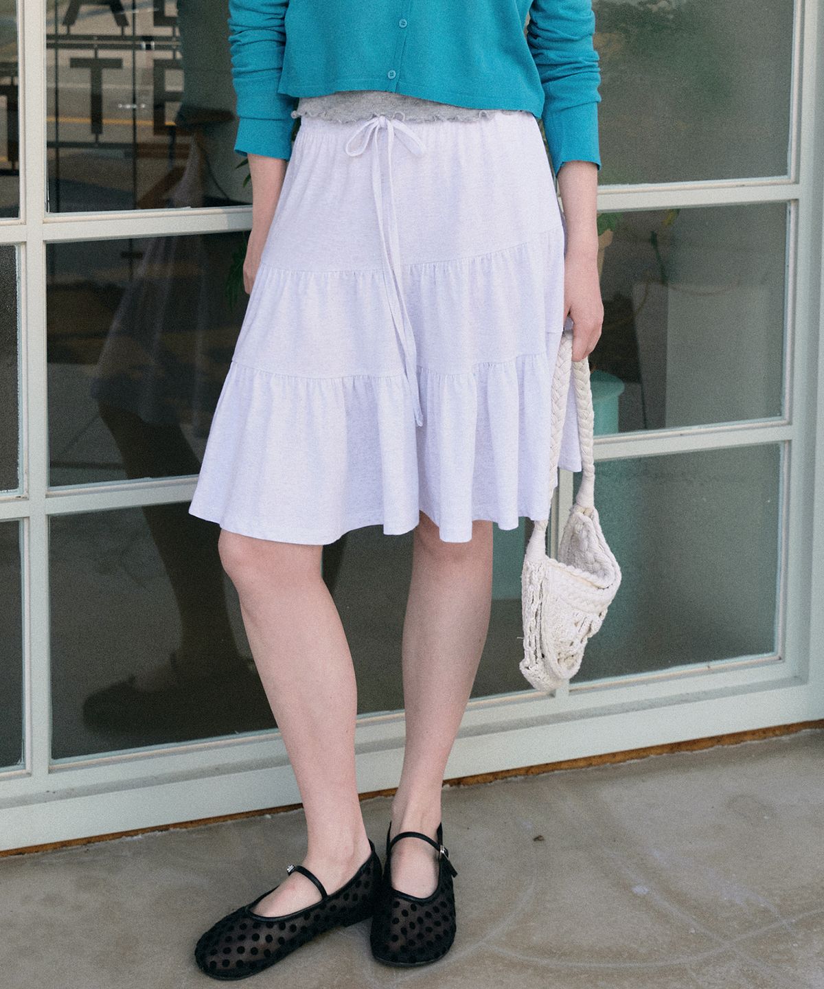 로에일(LOEIL) Tiered cancan midi skirt_White melange