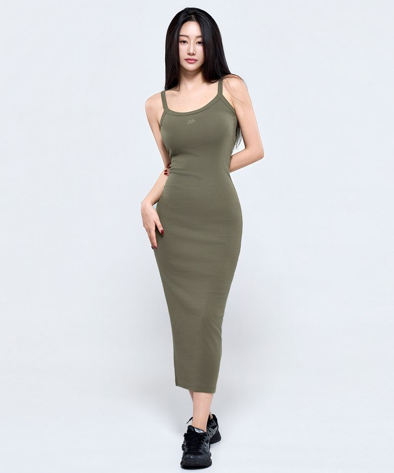 P5072 심볼 골지 롱 원피스 [브라운]