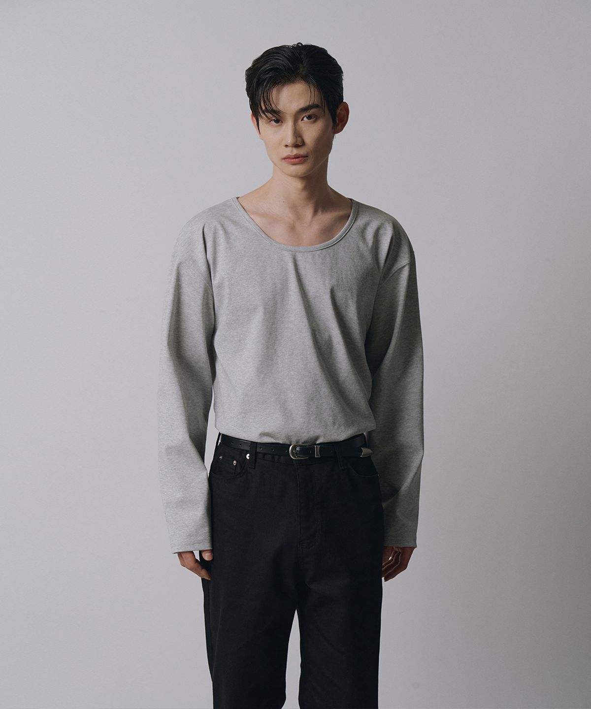 로랑서울(LAURANTSEOUL) Brushed crop u neck long sleeves(Gray)
