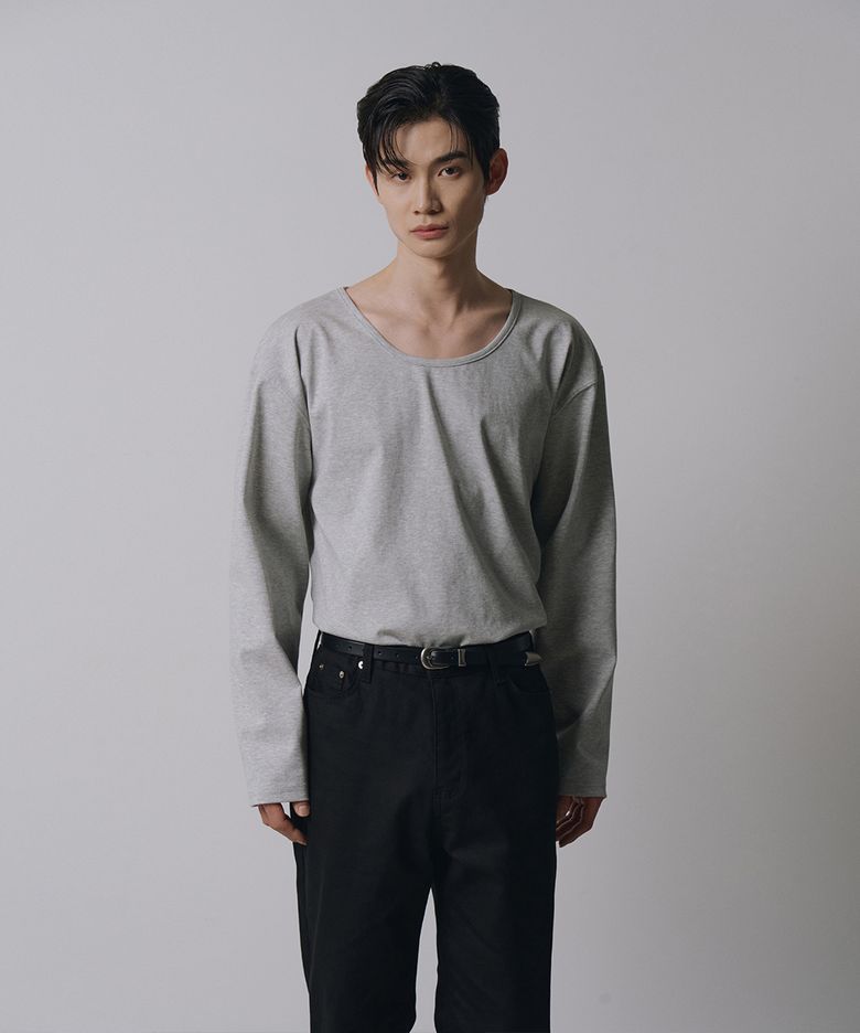 Brushed crop u neck long sleeves(Gray)