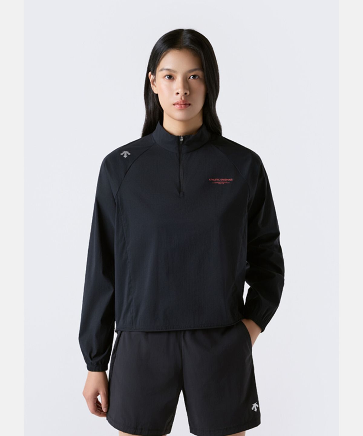데상트(DESCENTE) 여성 러닝 발수 하프집 아노락 블랙 SR322RAN81