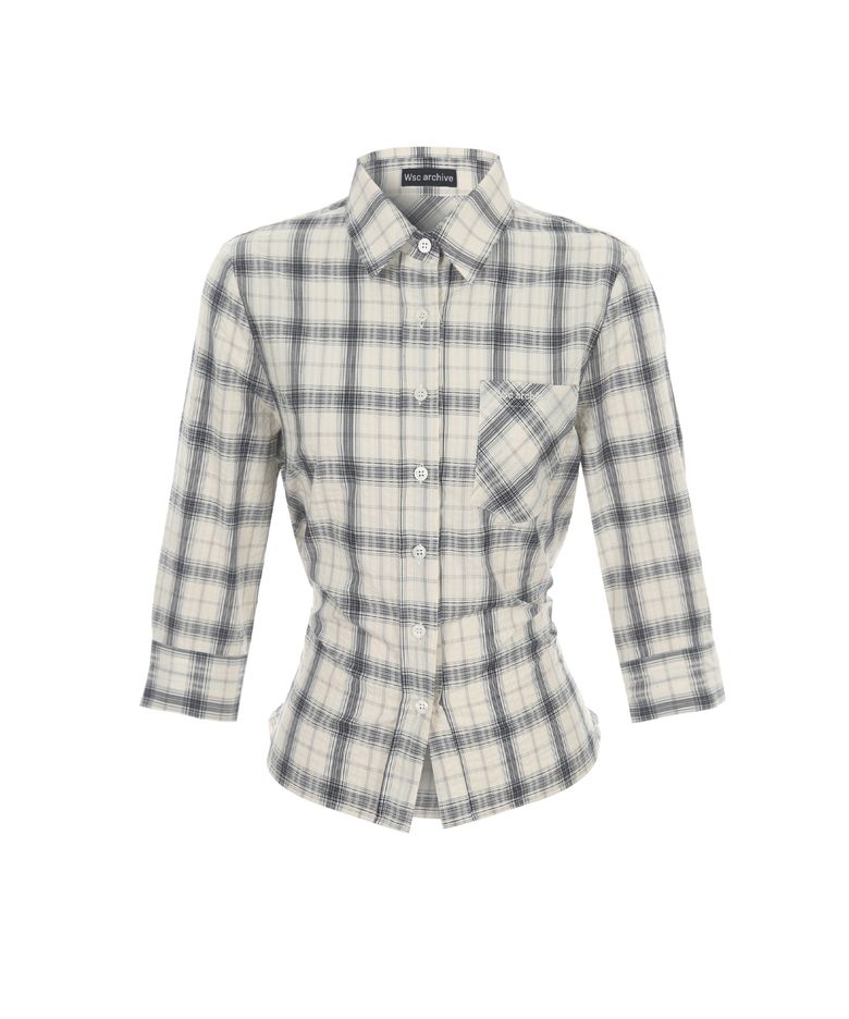 3/4 Check tied shirt 002