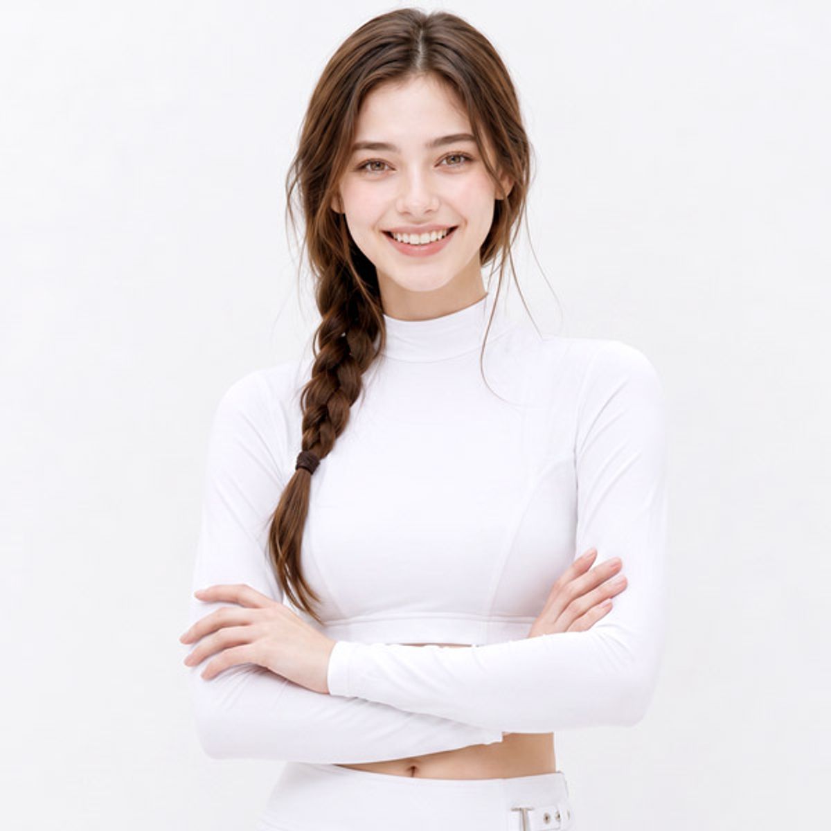 헨리스튜어트(HENRY STUART) 여성 냉감 하이넥 크롭 이너 티셔츠 화이트