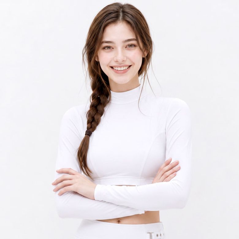 여성 냉감 하이넥 크롭 이너 티셔츠 화이트