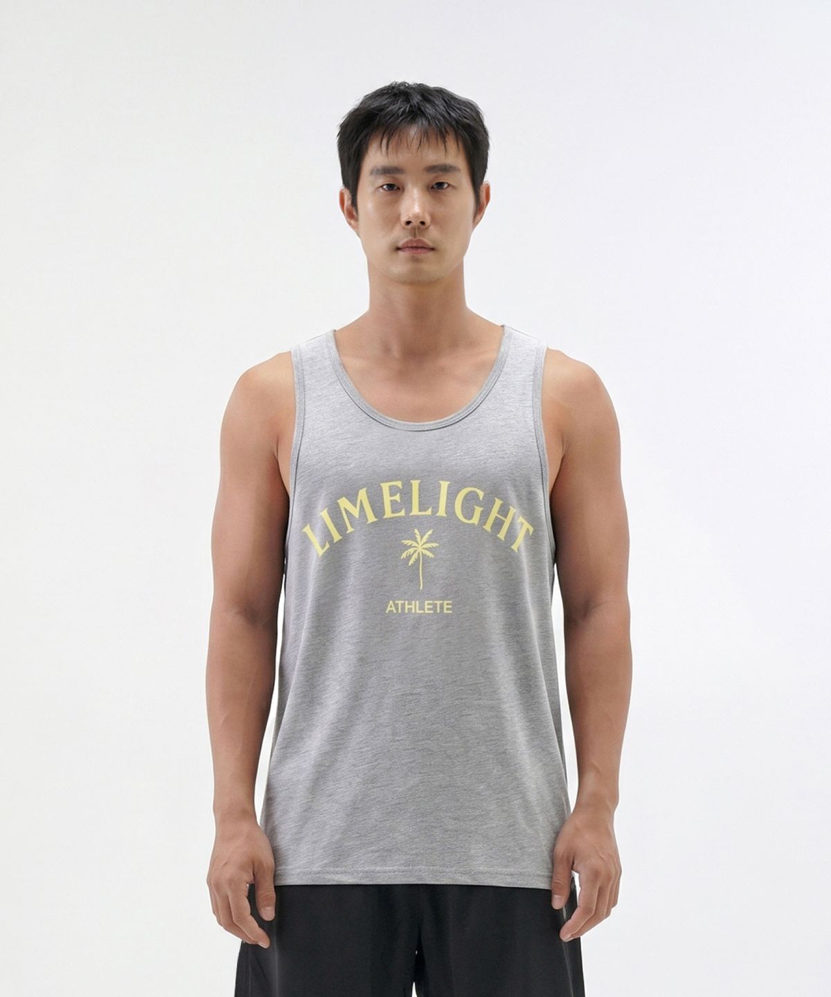 라임라잇 어패럴(LIMELIGHT APPAREL) 아치 로고 팜트리 슬리브리스 (그레이/옐로우)