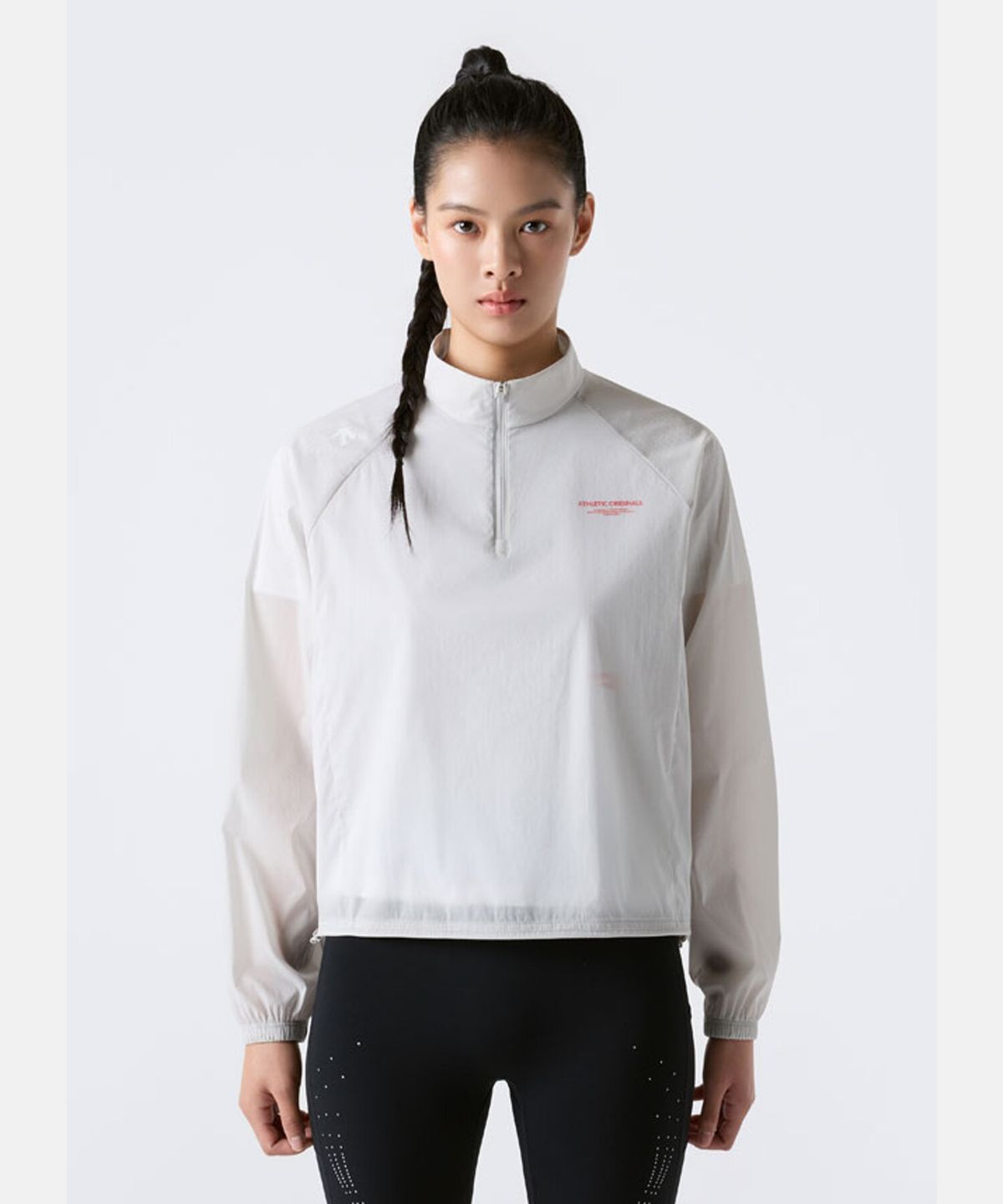 데상트(DESCENTE) 여성 러닝 발수 하프집 아노락 그레이 SR322RAN81