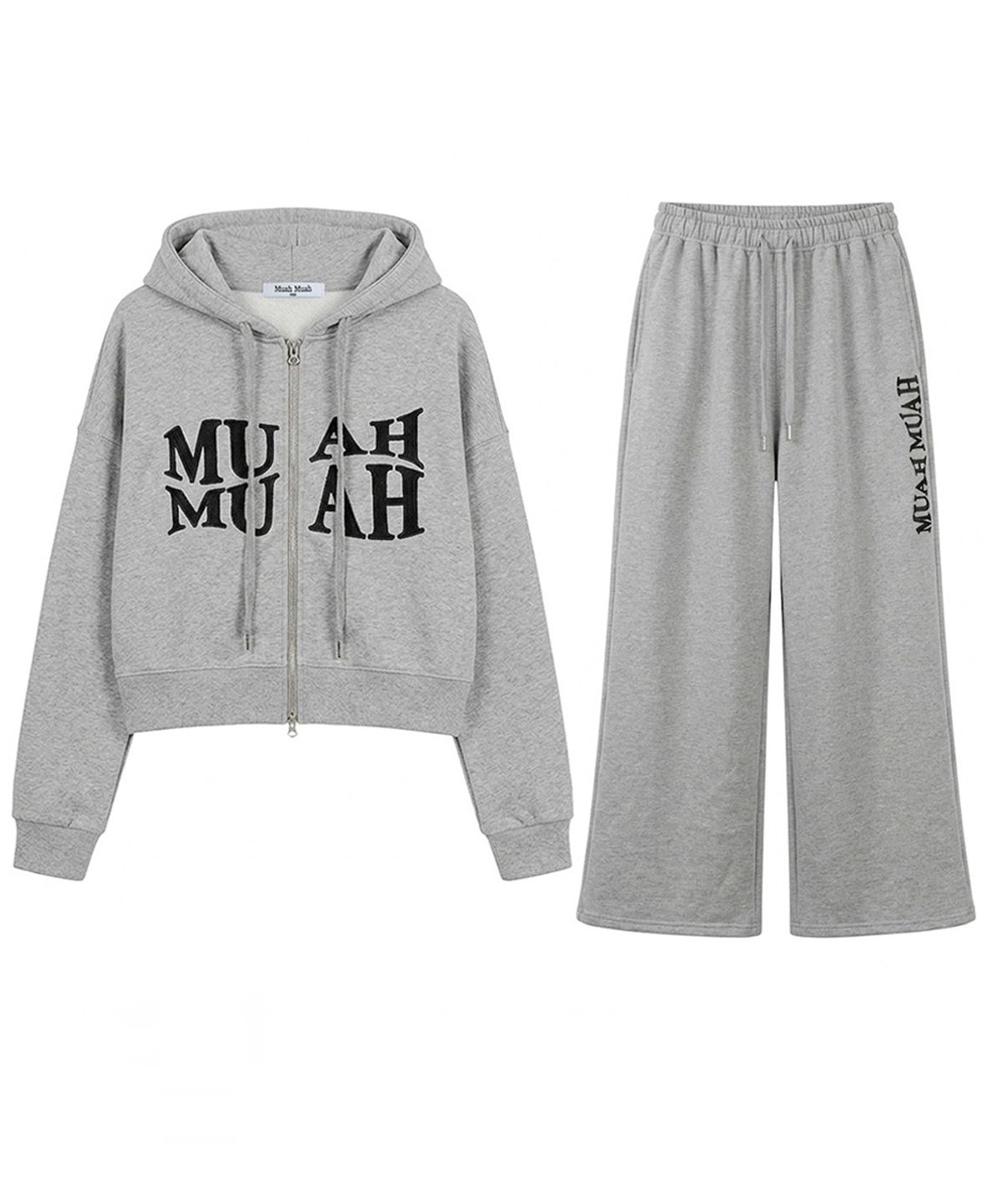 무아무아(MUAHMUAH) [SET] 웨이브 스티치 후드집업 밴딩팬츠 셋업 [그레이]
