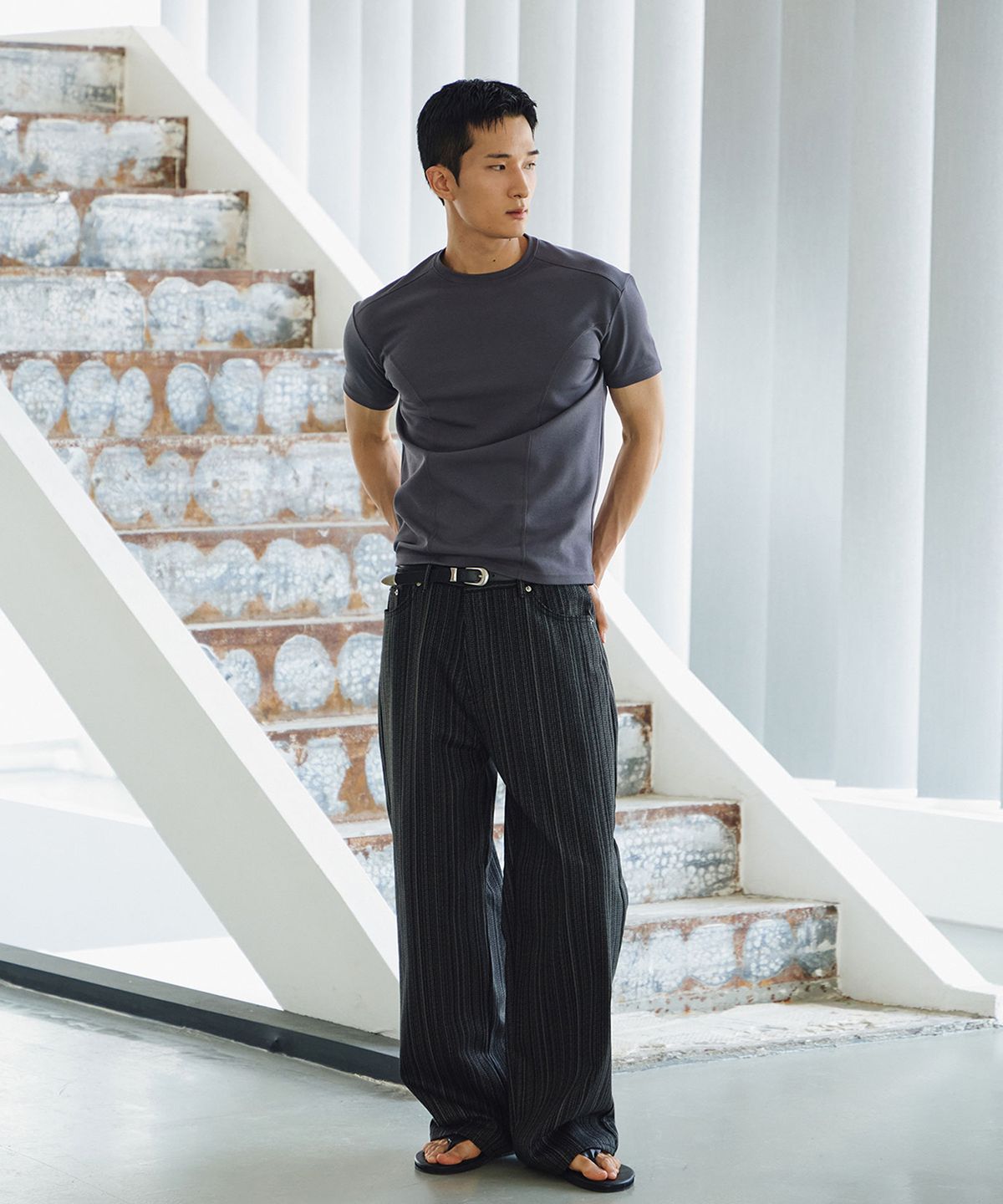 로랑서울(LAURANTSEOUL) Need stripe wide denim pants(Black)
