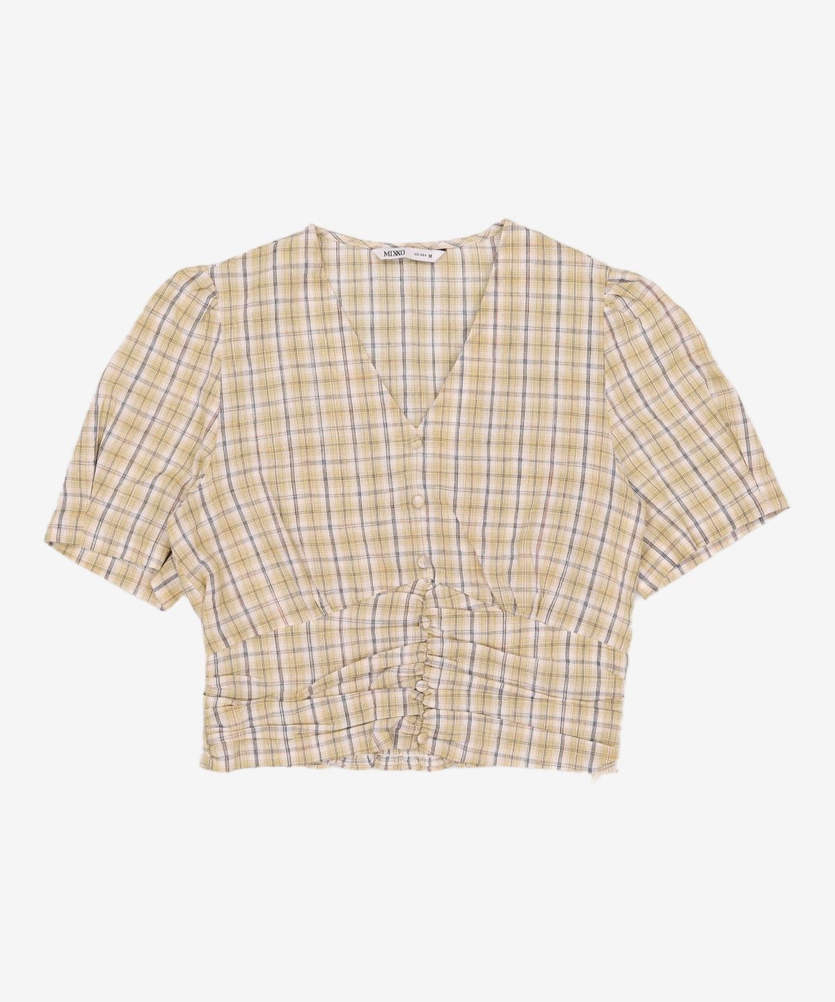 미쏘(MIXXO) 브이넥 밴딩 크롭 블라우스 MIWBWB815C M