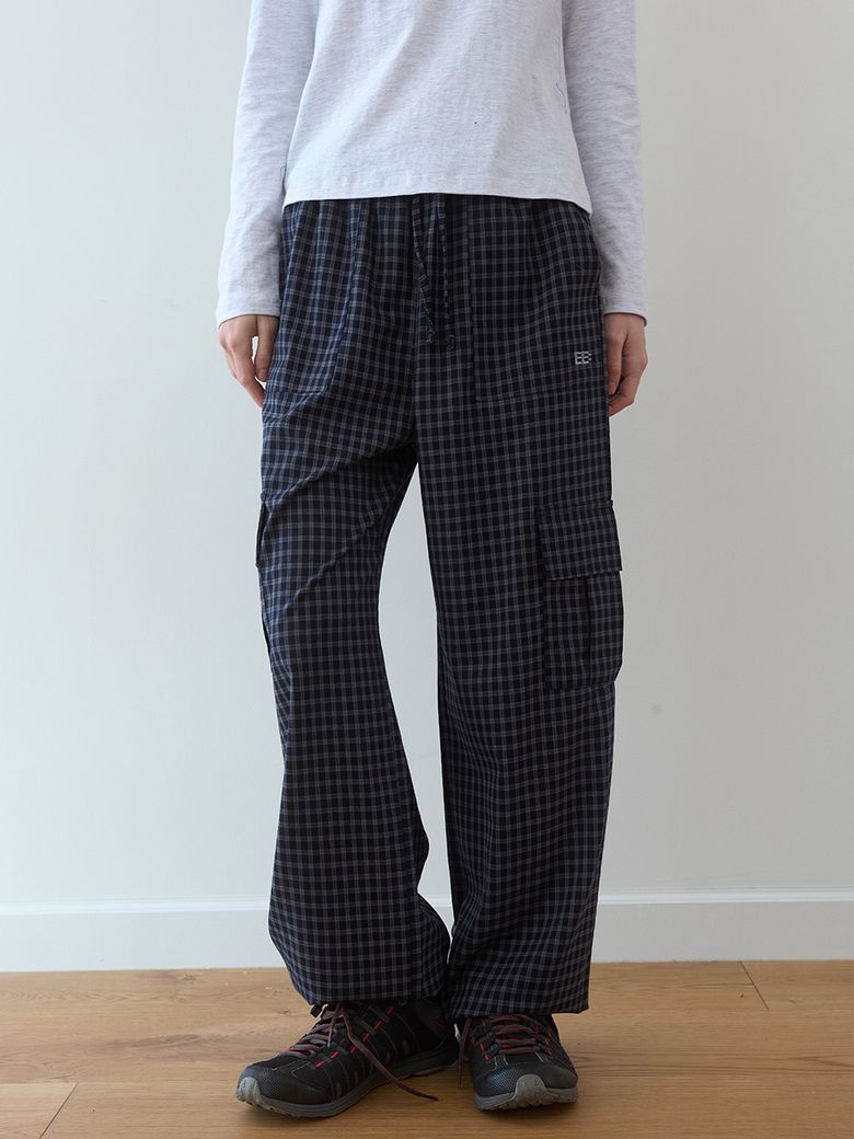 체크 밴딩 카고 팬츠 (Navy Check)
