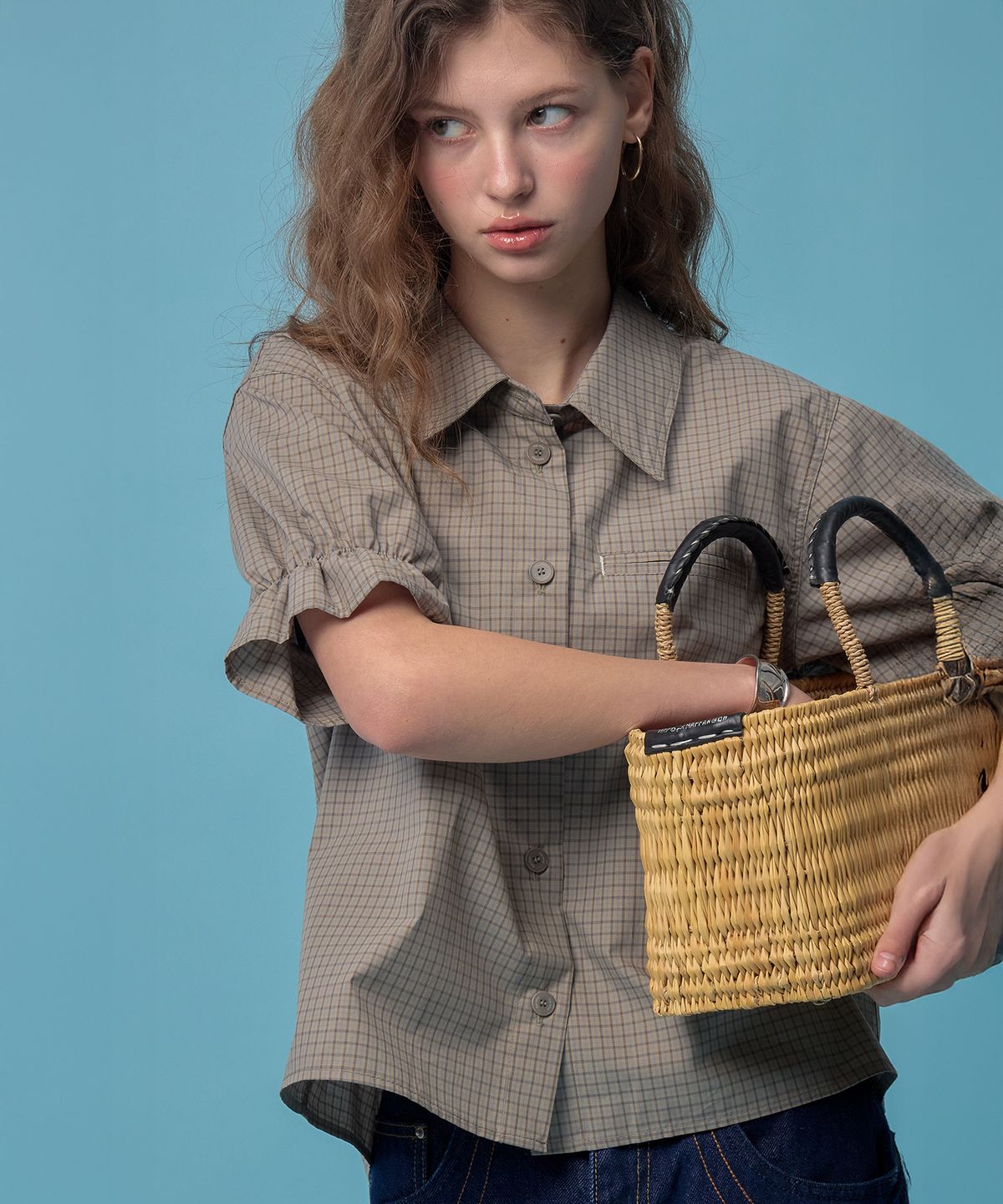 더밀루이(THEMILUI) Baker Puff Half Shirt (Muted Check Beige)