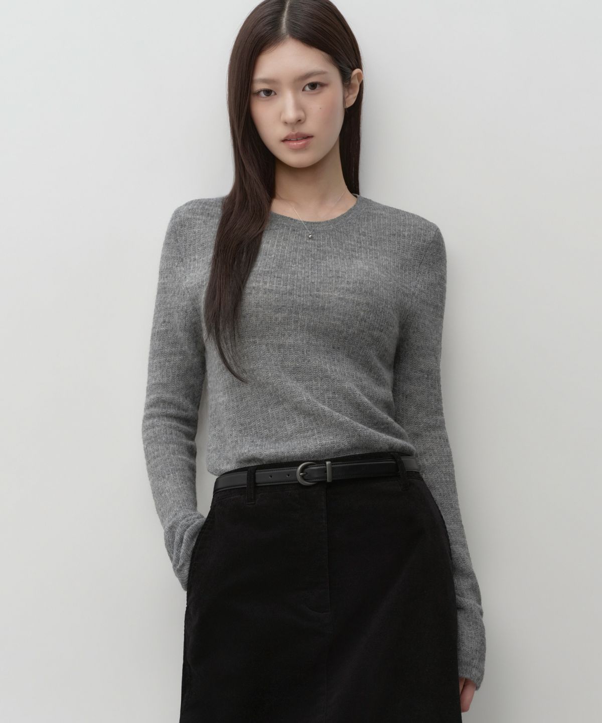 무신사 스탠다드 우먼(MUSINSA STANDARD WOMAN) 우먼즈 시어 텍스처드 크루 넥 니트 [미디엄 그레이]