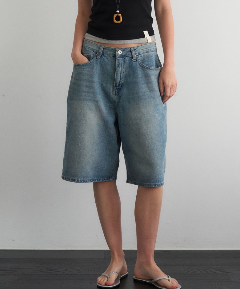 MAVERN WIDE BERMUDA DENIM PANTS_BLUE