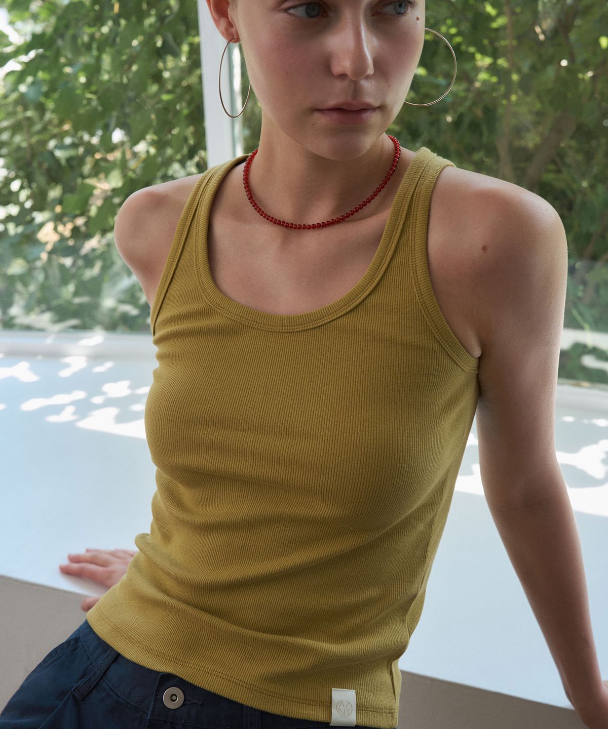 헤인트(HAINT) CLOET BACK LINE RIBBED SLEEVELESS TOP 5COL_IVORYOLIVE GREENPURPLEGRAYBLACK