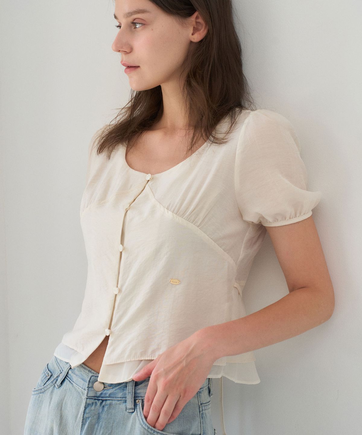 헤인트(HAINT) SAELI LACE HEM PUFF BLOUSE 2COL_IVORY