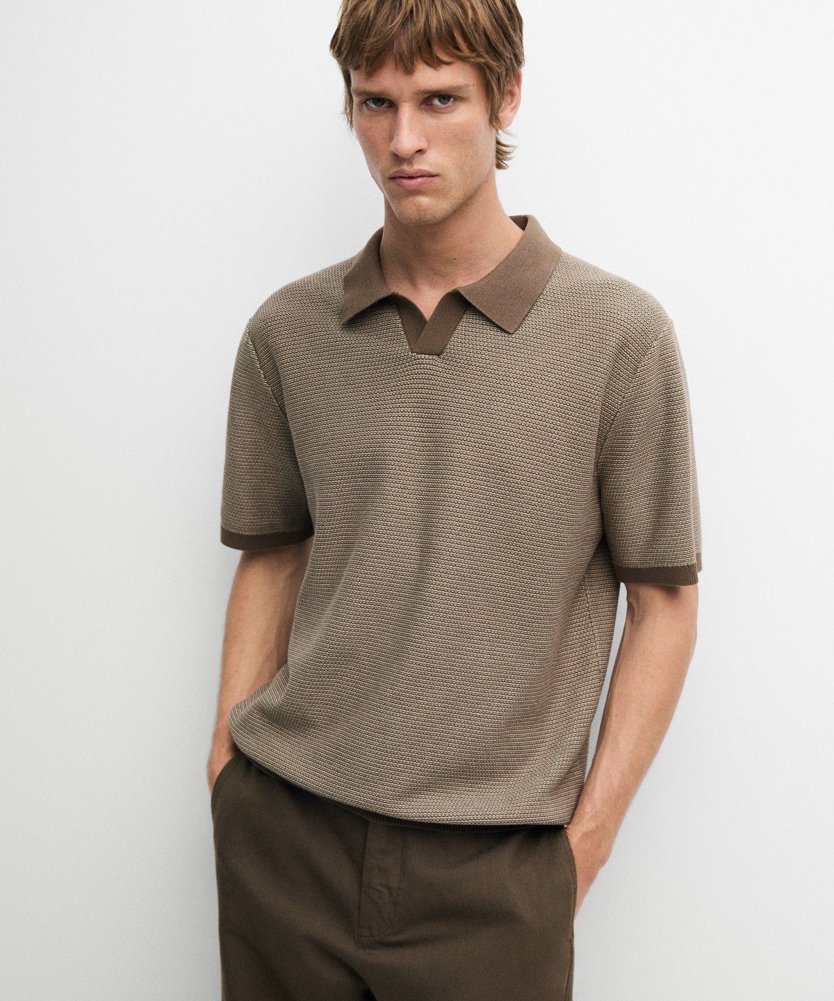 마시모두띠(MASSIMO DUTTI) 100% 코튼 콘트라스트 니트 폴로 스웨터