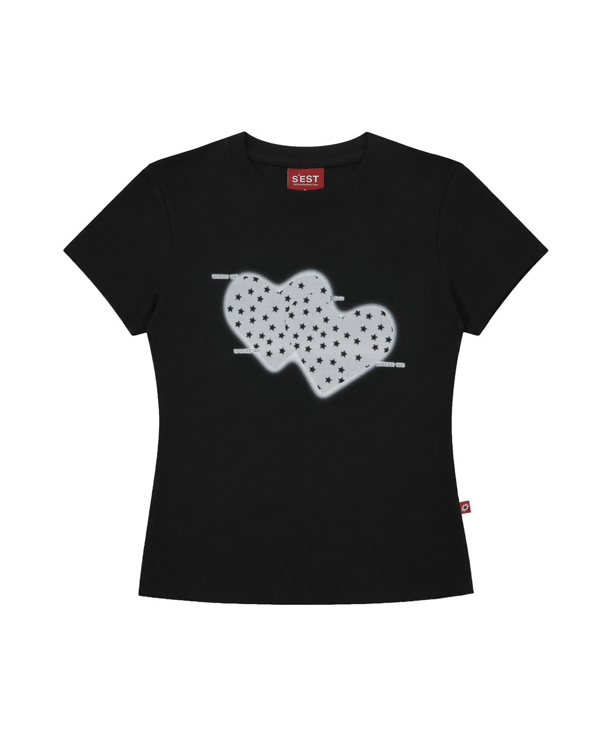 에스이에스티(S'EST) Twin Heart Slim Fit T-shirts Black