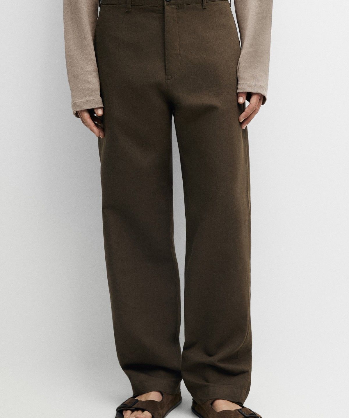 마시모두띠(MASSIMO DUTTI) 린넨 코튼 스트레이트 핏 팬츠
