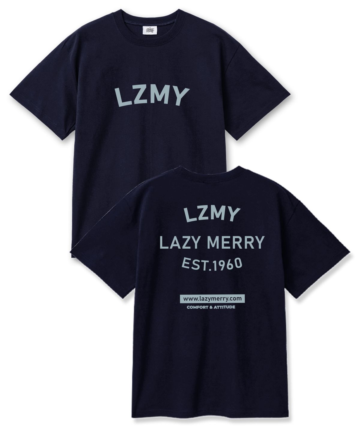 레이지메리(LAZYMERRY) LZMY마이 20수 코튼 오버핏 반팔티셔츠 네이비