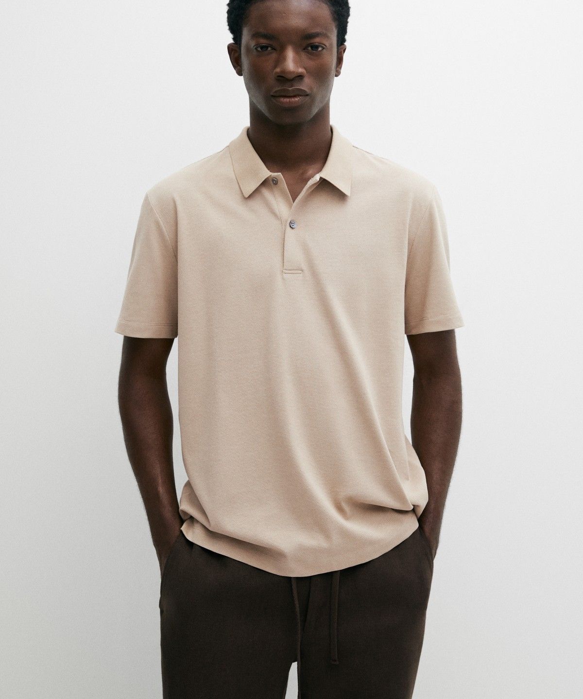 마시모두띠(MASSIMO DUTTI) 텍스처드 100% 코튼 폴로 셔츠