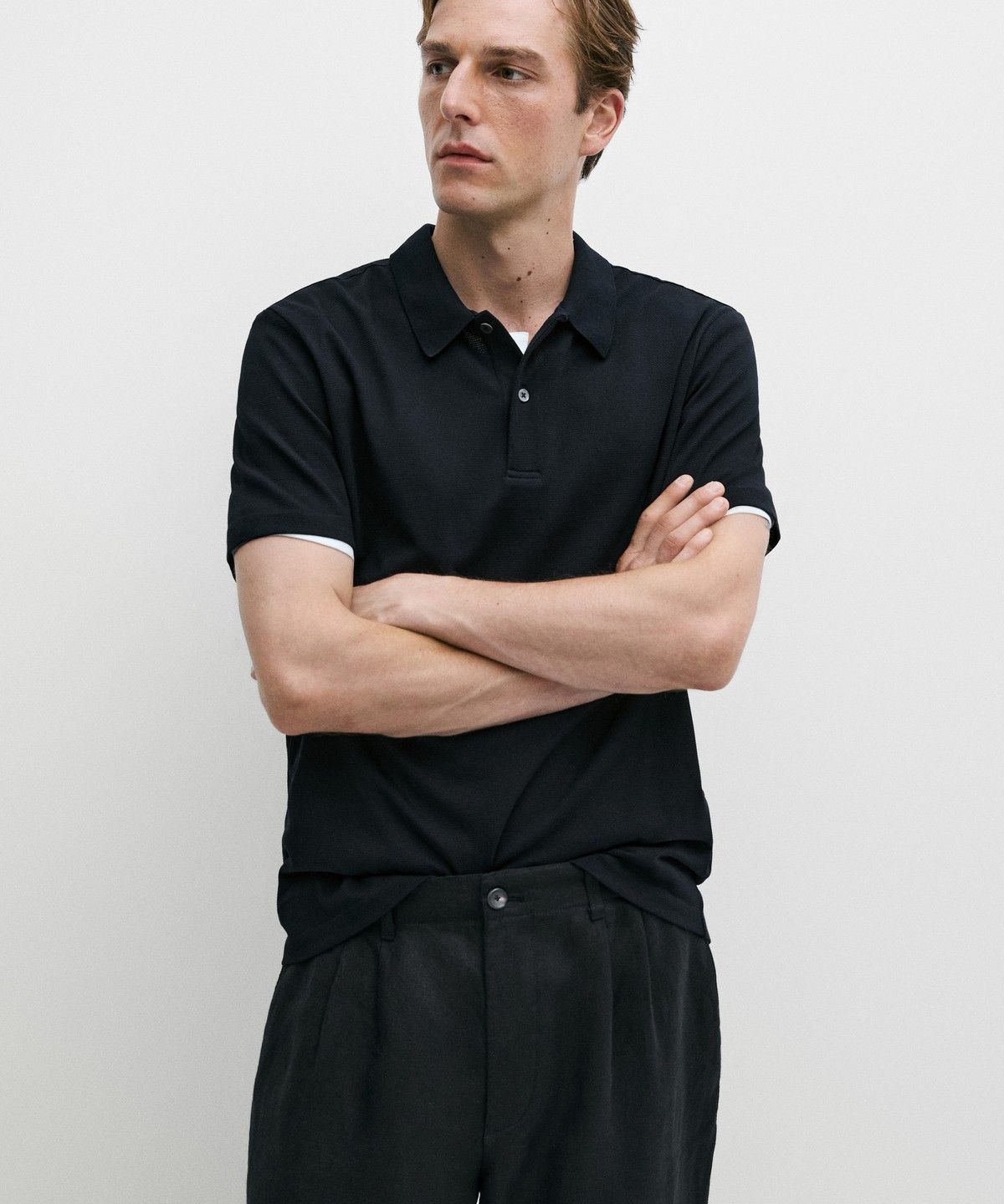 마시모두띠(MASSIMO DUTTI) 텍스처드 100% 코튼 폴로 셔츠
