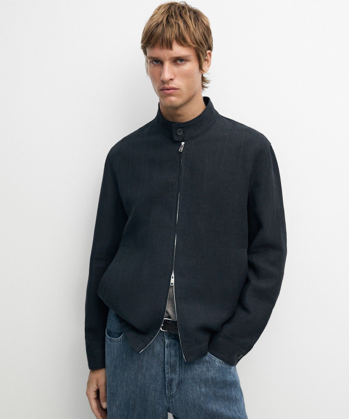 마시모두띠(MASSIMO DUTTI) 100% 린넨 스탠드 칼라 재킷