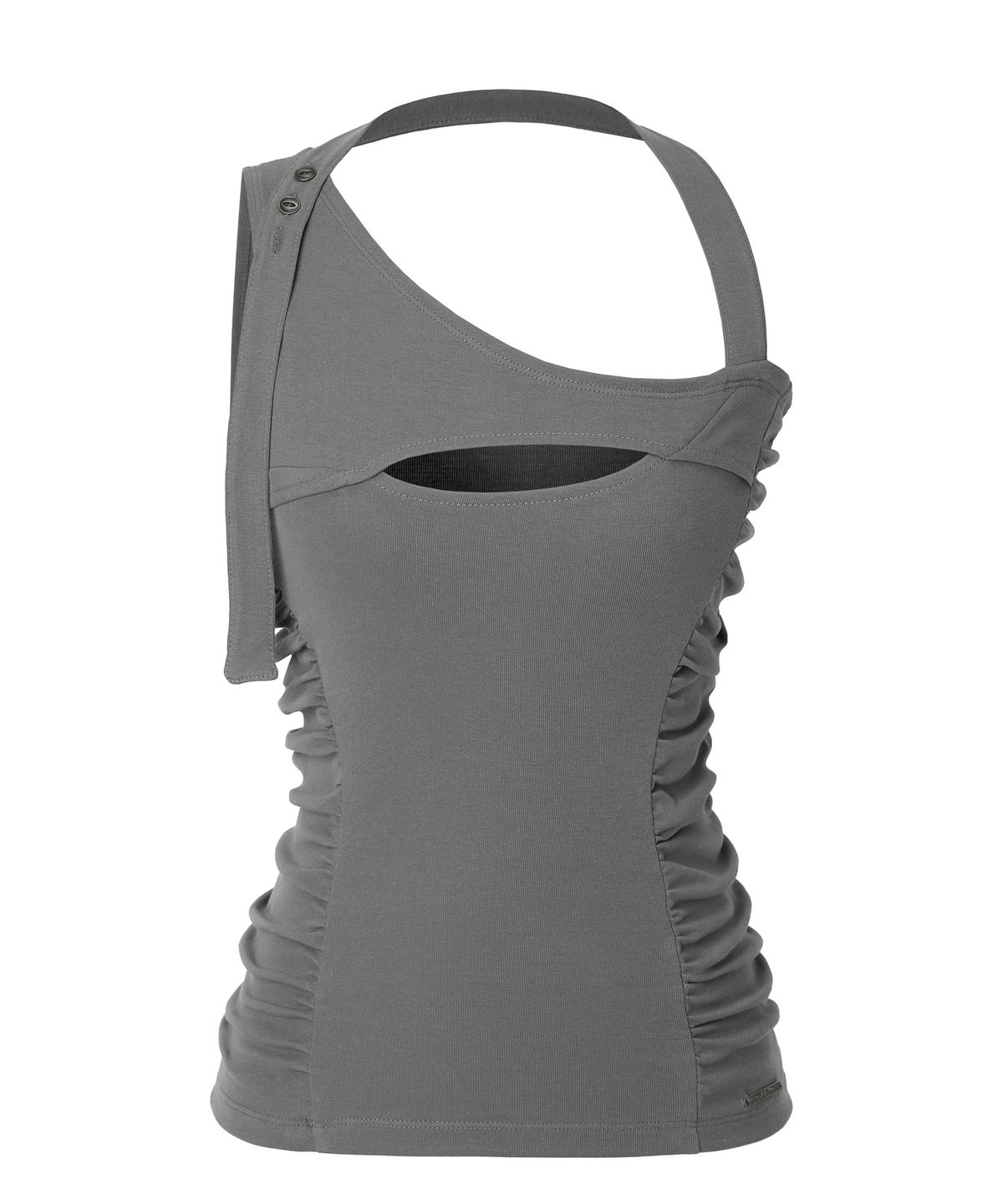 이네기(INEGI) Curved Shirring Slit Top (taupe)
