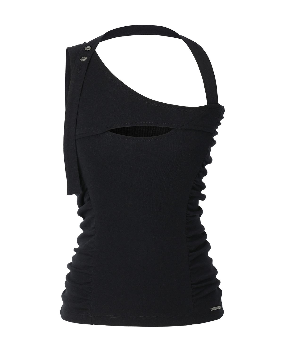이네기(INEGI) Curved Shirring Slit Top (black)