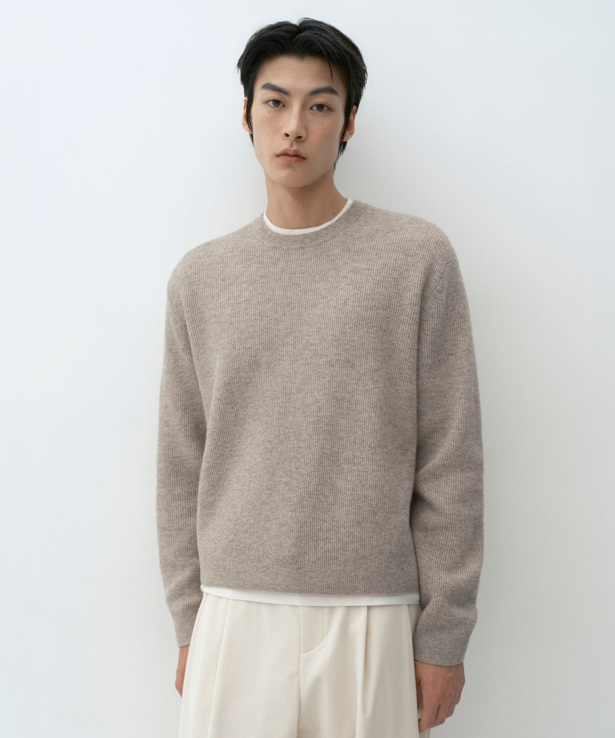 무신사 스탠다드(MUSINSA STANDARD) [빅토리아 울] 미니멀 리브드 크롭 니트 [오트밀]