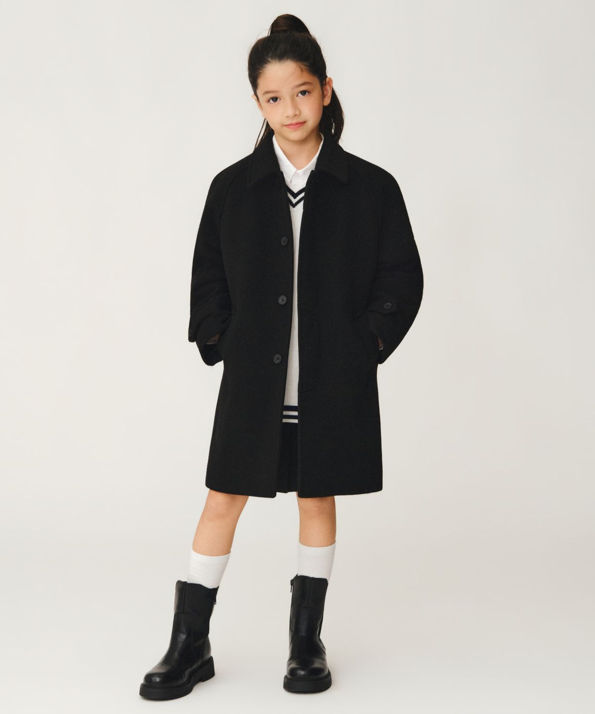 무신사 스탠다드 키즈(MUSINSA STANDARD KIDS) 울 블렌드 발마칸 코트 [블랙]