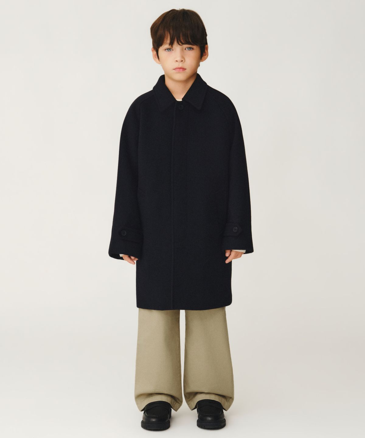 무신사 스탠다드 키즈(MUSINSA STANDARD KIDS) 울 블렌드 발마칸 코트 [네이비]