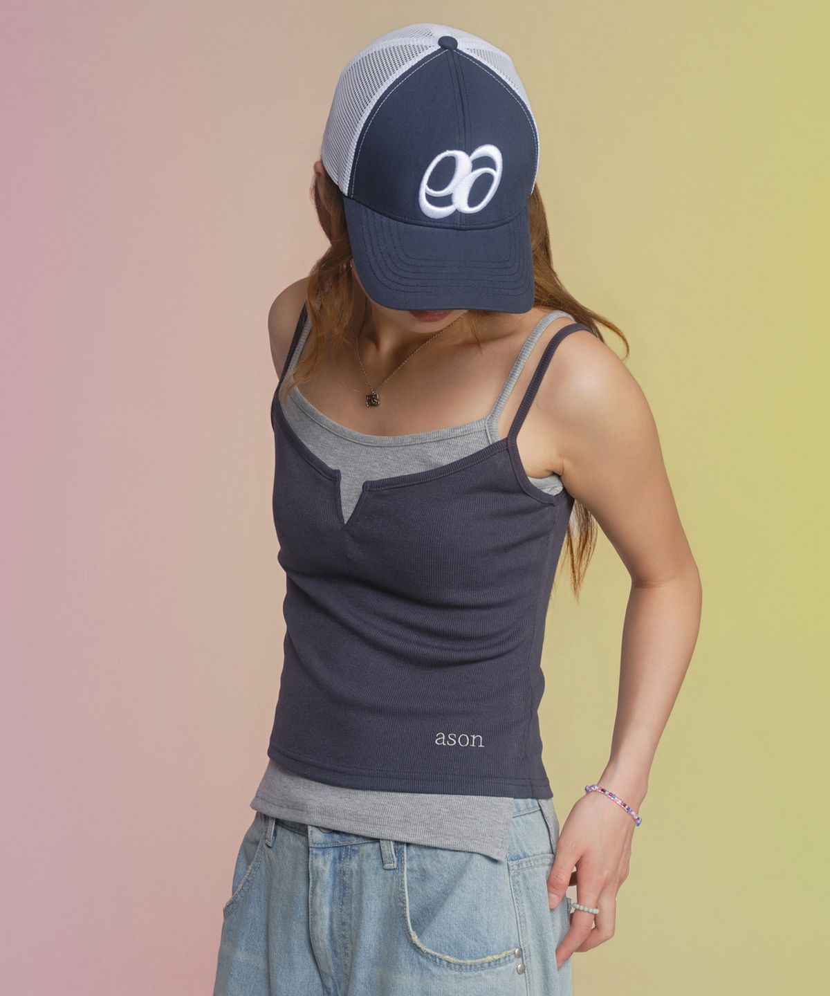 애즈온(ASON) SLIT LAYERED SLEEVELESS / NAVY